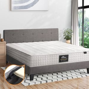 Oikiture  Bed Frame with Queen Mattress Wooden Platform Grey POLO
