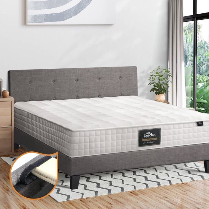 Oikiture  Bed Frame with Queen Mattress Wooden Platform Grey POLO
