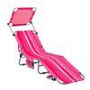 Costway Outdoor Folding Sun Lounger Bed Reclining Beach Deck Chair w/Adjustable Canopy & Storage Pocket-Pink