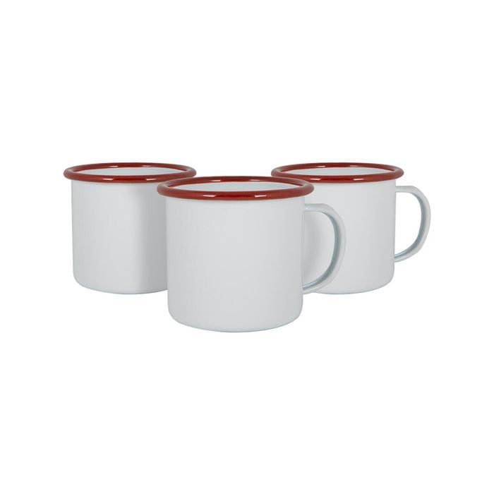 Argon Tableware White Enamel Mugs - Steel Outdoor Camping Tea Coffee Cup - 375ml - Pack of 6