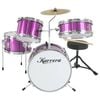 Karrera Mini 4-Piece Children Drum Kit Set Wooden with 2 Toms Bass Pedal Snare Stool Metallic Purple
