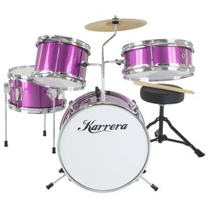 Karrera Mini 4-Piece Children Drum Kit Set Wooden with 2 Toms Bass Pedal Snare Stool Metallic Purple