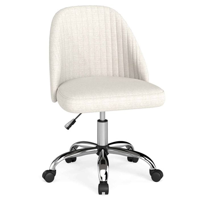 Costway Desk Chair Padded Office Chair Swivel Vanity Chair Beige