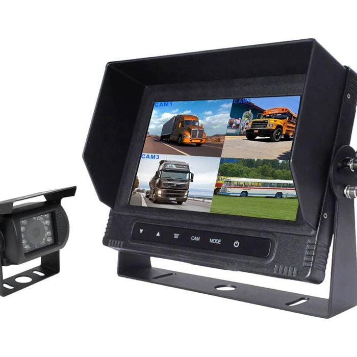 Elinz 7" Quad Screen Waterproof Monitor HD 12V/24V Reversing CCD Camera