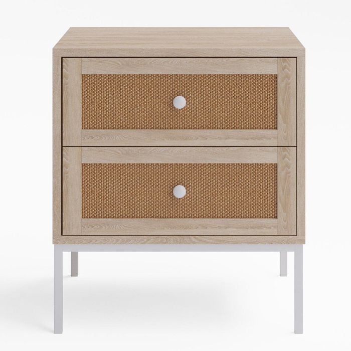 Rattan Cane Bedside Table with Drawers