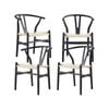 Anemone  Set of 4 Wishbone Dining Chair Beech Timber Replica Hans Wenger - Black