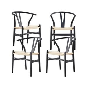 Anemone  Set of 4 Wishbone Dining Chair Beech Timber Replica Hans Wenger - Black