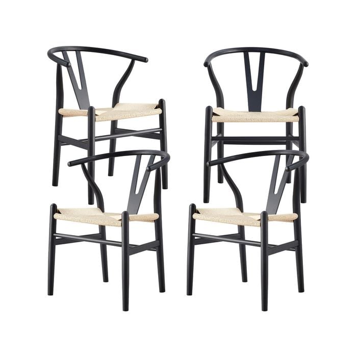 Anemone  Set of 4 Wishbone Dining Chair Beech Timber Replica Hans Wenger - Black