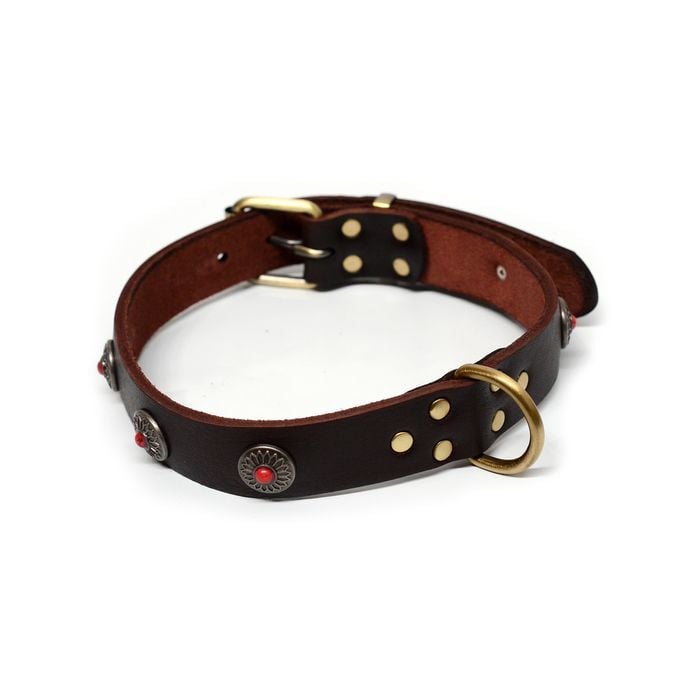 CottonMore Top Quality Handmade Genuine Leather Pendants Dog Collar - Large