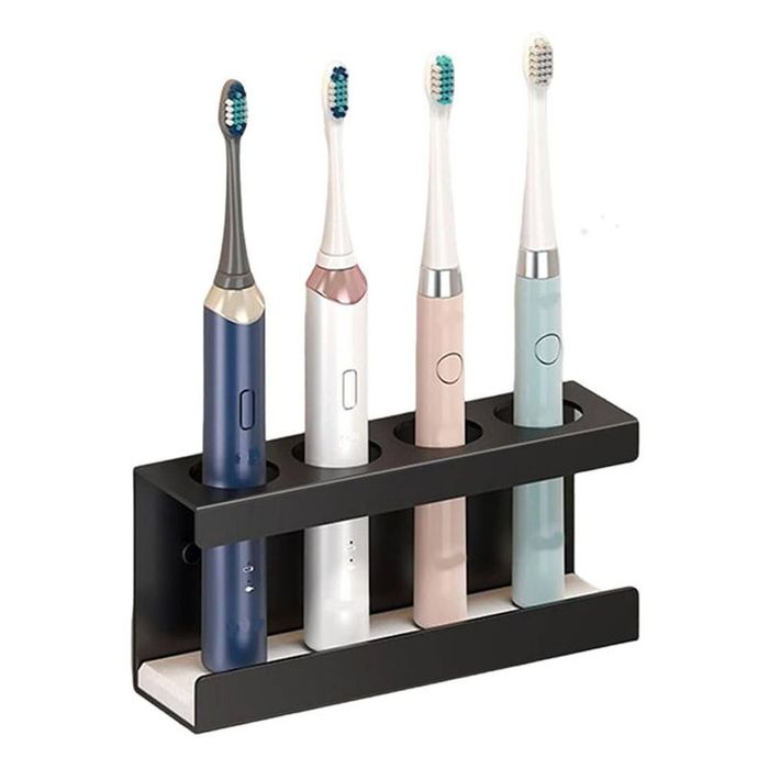 Catzon Wall Mount Electric Toothbrush Holder 4 Slots Diatomite Dish-black
