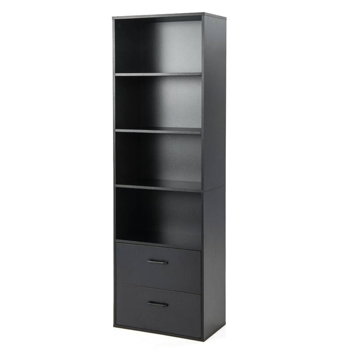 Costway 6-tier Bookshelf Display Cabinet W/drawers Open Storage Bookcase Black