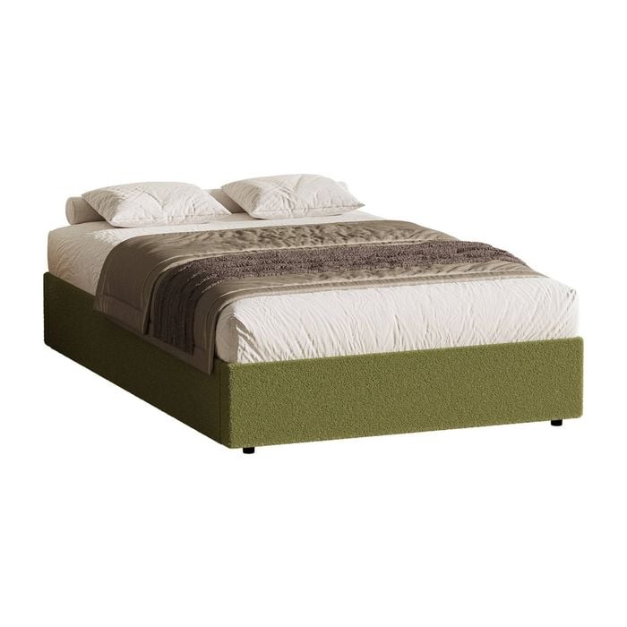 Oikiture Bed Frame King Single Size Gas Lift Storage Boucle Green