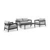 Bronte 2+1+1 Outdoor Aluminium Lounge Setting Charcoal With Coffee Table & Textured Olefin Grey Cushions