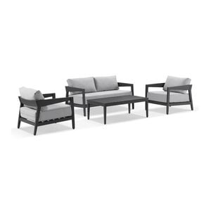 Bronte 2+1+1 Outdoor Aluminium Lounge Setting Charcoal With Coffee Table & Textured Olefin Grey Cushions