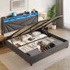 HOMFURN King Size Gas Lift Bed Frame with LED Lights and Charging Station, Modern Upholstery Bed