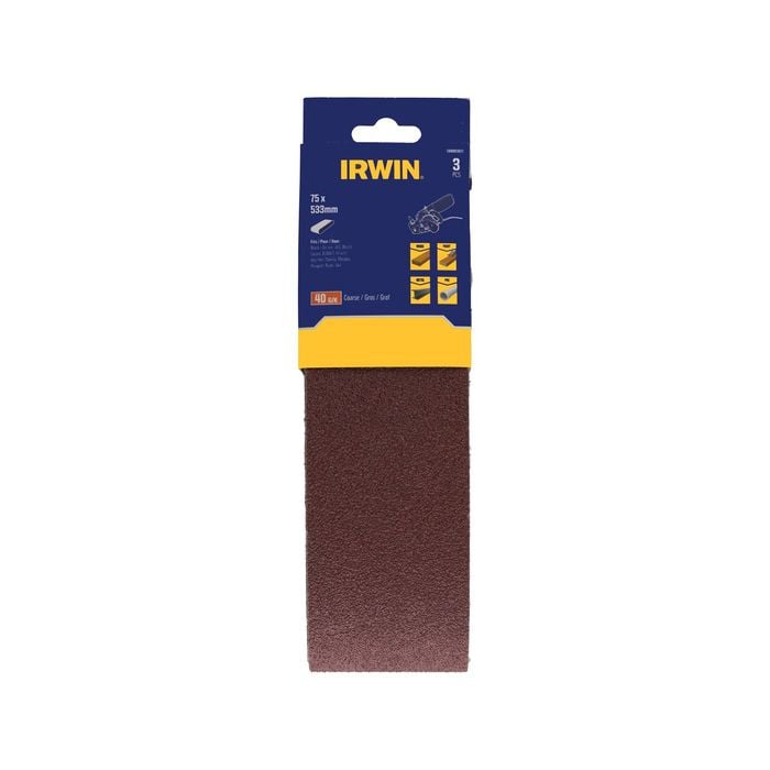 IRWIN 75 x 533mm 40G Sanding Belts - 3 Pack