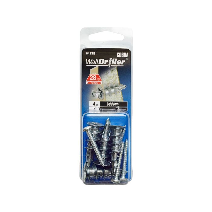 Cobra 4.0mm Zinc WallDriller Anchor Screws - 4 Pack