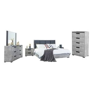 King 5 Pcs Bedroom Suite Fabric Combination of Black & Cement Colour