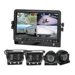 Elinz Quadscreen 9" DVR 4 Camera Package Kit 360 View Reversing Forward Side 12V 24V Bus Trucks Caravan