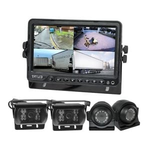 Elinz Quadscreen 9" Dvr 4 Camera Package Kit 360 View Reversing Forward Side 12v 24v Bus Trucks Caravan