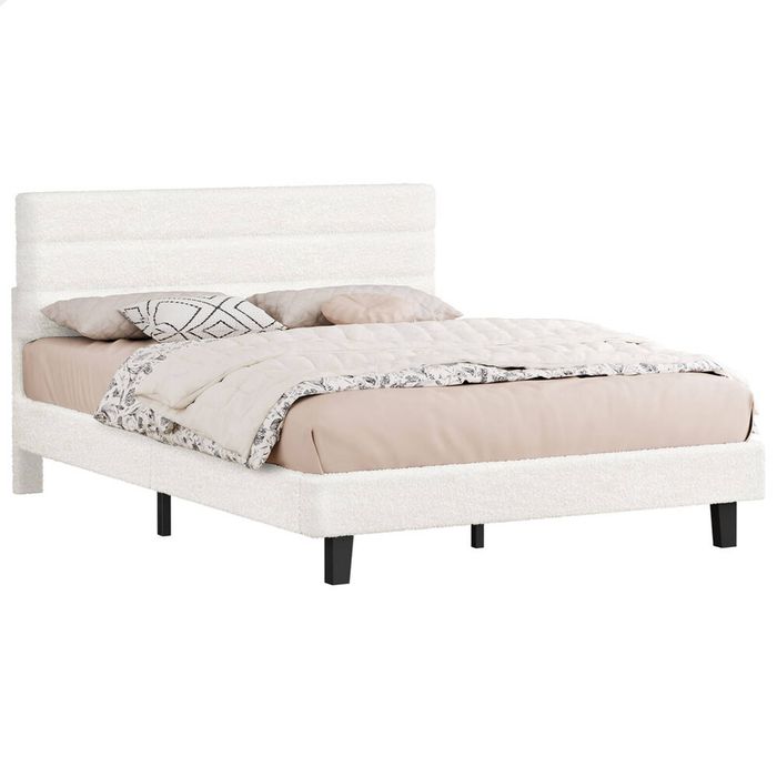 ALFORDSON Bed Frame Queen Boucle White Mattress Base