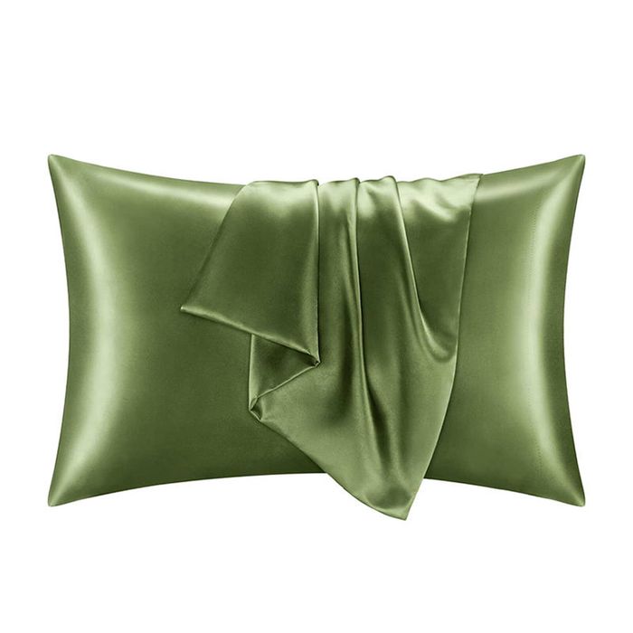 Catzon 2 Pcs 51 X 91cm Satin Pillowcases for Hair and Skin with Envelope Closure-Olive Green(K)