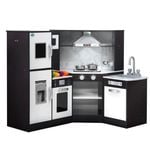 Keezi Kids Kitchen Wooden Pretend Cooking Playset w/Sounds Lights Tap Oven Black