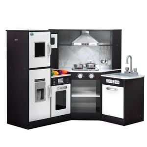 Keezi Wooden Kitchen Playset With Oven, Tap & Sound Effects - Black