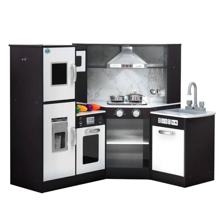 Keezi Wooden Kitchen Playset With Oven, Tap & Sound Effects - Black