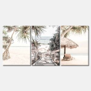 3 Set of Beach with Trees View Print 100% Australian Made 3 x 50x75cm (Stretched Canvas)