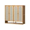 Oikiture 4 Doors Shoe Storage Cabinet Bamboo Shelf Beige