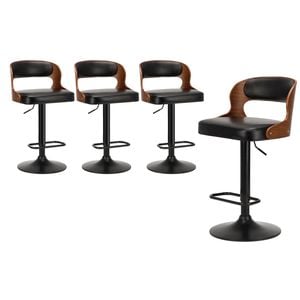 Oikiture 4x Bar Stools Swivel Gas Lift Leather Padded Black LUKA