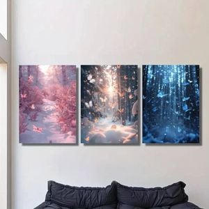 3pcs Butterfly in the Forest Blue and Pink Print 100% Australian Made 3 x 40x60cm (Metal Print)