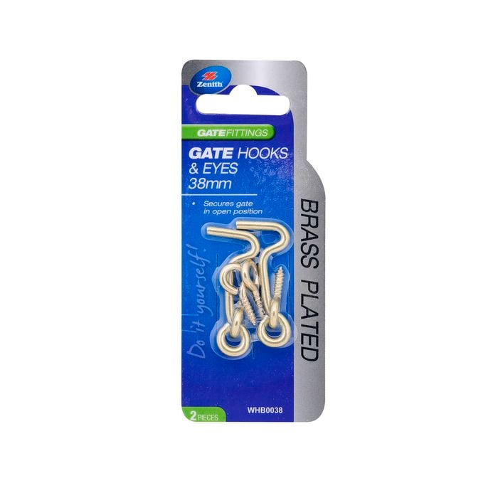 Zenith 38mm Brass Plated Gate Hooks And Eyes - 2 Pack