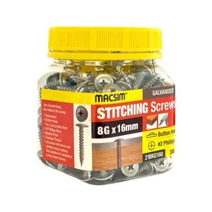 Macsim 8G x 16mm Stitch Button Screws Jar - 300 Pack
