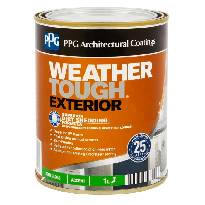 PPG Paints 1L Accent Semi Gloss Weather Tough Exterior Paint