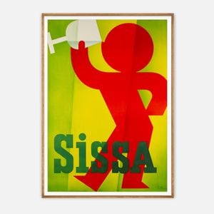 Galrie Charming Vintage Sissa Poster - Minimalist Artwork with Wine and Bold Colors, Wood Frame, 70 x 100cm (28 x 40inch)