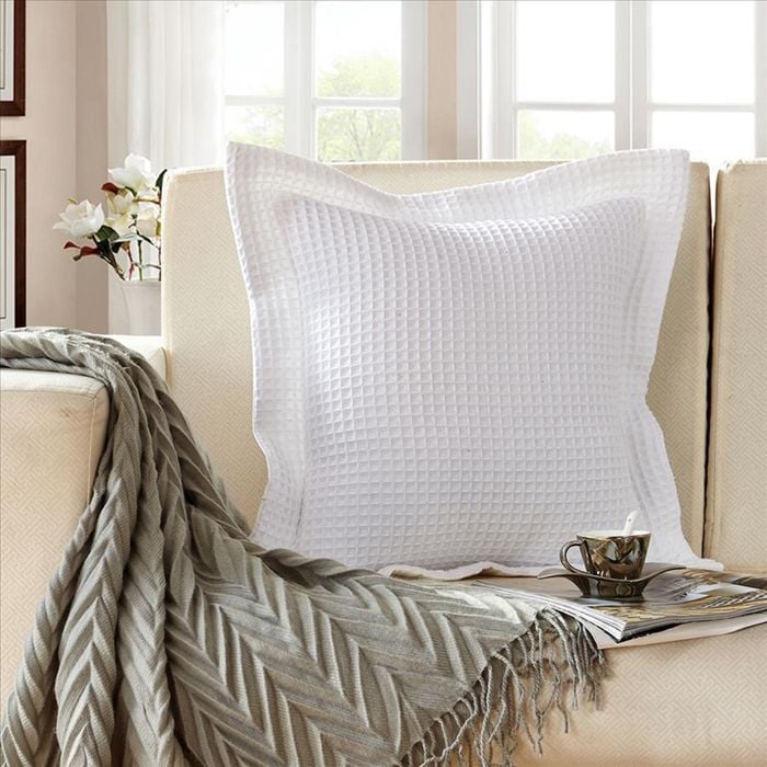 CottonMore 2pcs of 100% Cotton 350gsm White Chunky Waffle Euro Cushion Covers 65x65cm