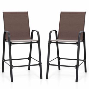 Costway 2 Outdoor Bar Stools 130cm Metal High Chair Tall Back Counter Arm