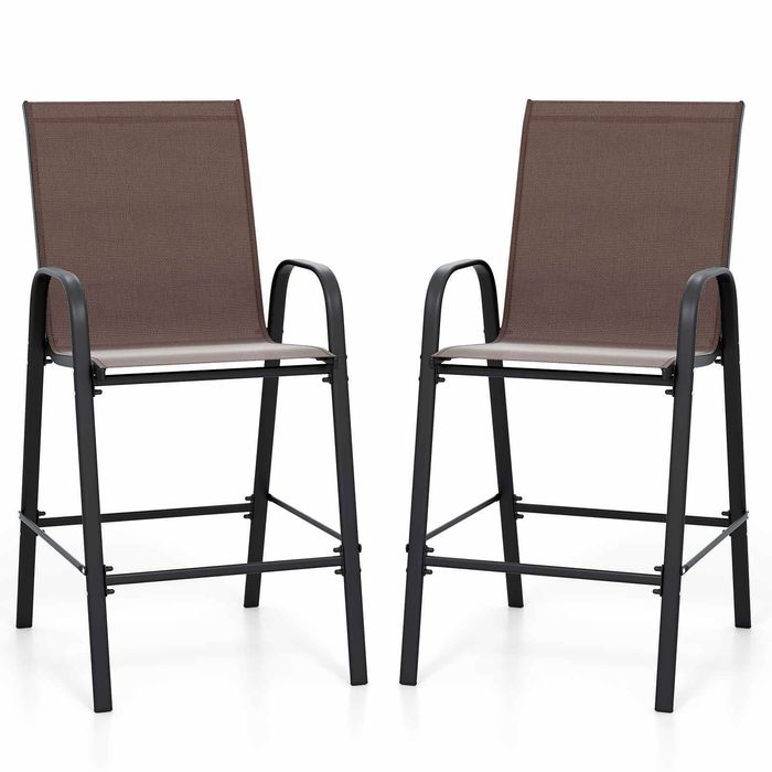 Costway 2 Outdoor Bar Stools 130cm Metal High Chair Tall Back Counter Arm