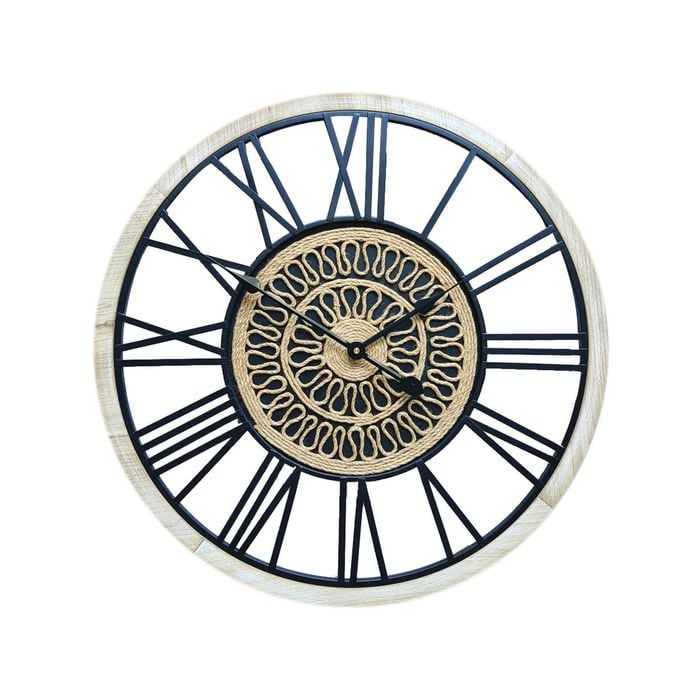 Roman Wall Clock Vintage Metal Wood Silent Morden Art Home Decoration 60cm Linen