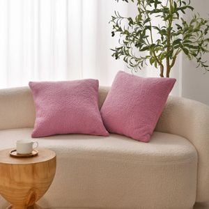 Dreamaker Otis Teddy Fleece Cushion Covers - Set of 2 Rose Pink 45x45cm
