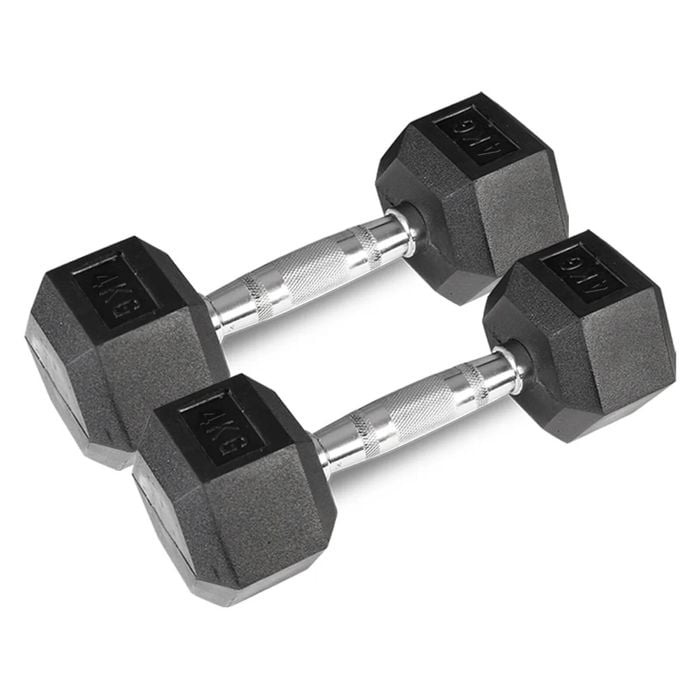 Pair of 4Kg Rubber Hex Dumbbells