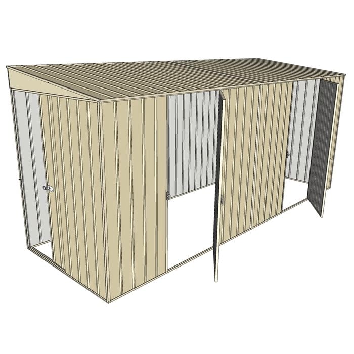 Build-a-Shed 1.5 x 4.5 x 2m Dual Single Hinged Side Door Skillion Shed - Cream