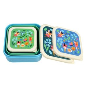 3pc Rex London Kids Plastic Snack Box Square Fairies In The Garden