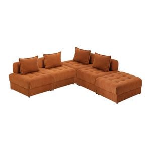 Oikiture 5 Seater Velvet Modular Sofa & Ottoman Set