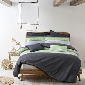 Amsons 100% Cotton Double Quilt Cover Set With Extra Standard Pillowcases - Topaz - Grey/Green
