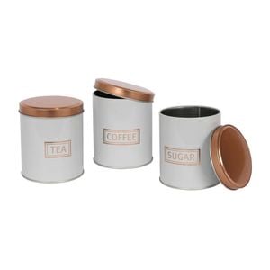 Harbour Housewares 3pc Round Metal Tea Coffee Sugar Canister Set
