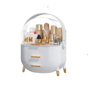 Provecta White Makeup and Skincare Organizer with Clear Lid – Vanity & Bathroom Counter Storage