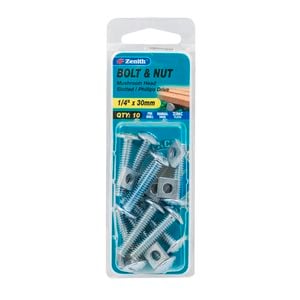 Zenith 1/4" x 30mm Zinc Plated Mushroom Head Bolt And Nut - 10 Pack